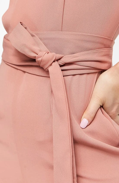 Shop Asos Design Tie Waist Split Shoulder Minidress In Pink
