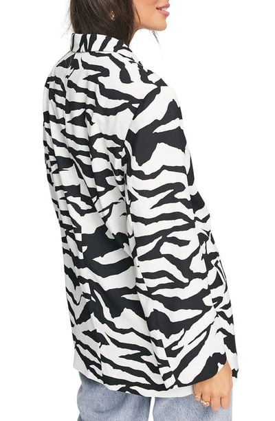 Shop Asos Design Oversize Zebra Print Grandad Blazer In White