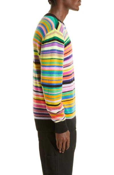 Shop The Elder Statesman Ultra Stripe Crewneck Cashmere Sweater In Black W/ H22 Multi C509