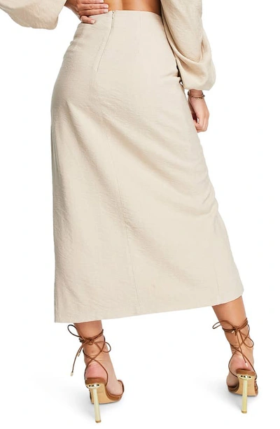 Shop Asos Design Edition Faux Wrap Skirt In Stone