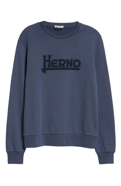 Shop Herno Logo Cotton Sweatshirt In Navy