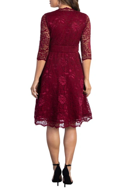 Shop Kiyonna Missy Lace Elbow Sleeve Dress In Pinot Noir