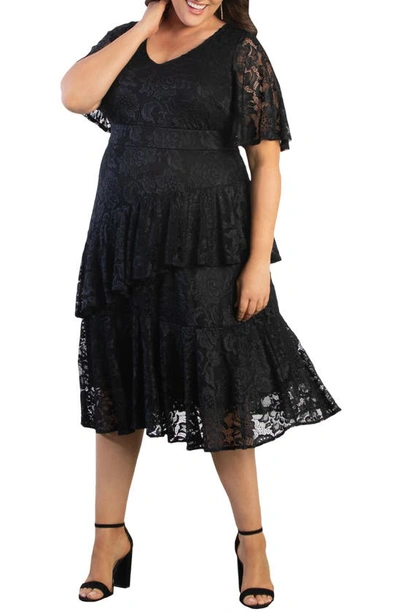 Shop Kiyonna Lace Affair Cocktail Midi Dress In Onyx