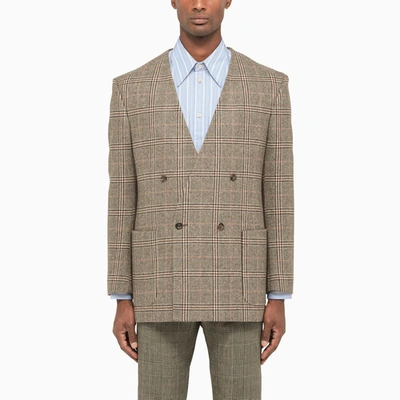 Shop Gucci | Check Wool Double-breasted Blazer In Beige