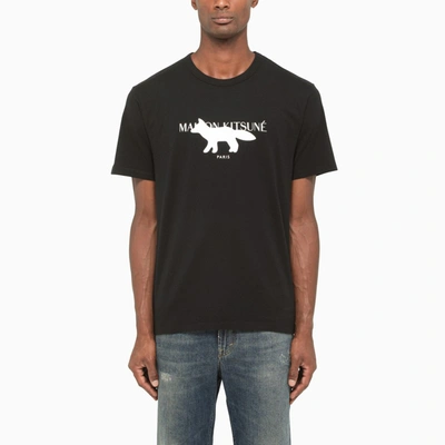 Shop Maison Kitsuné Black T-shirt With Logo On The Front