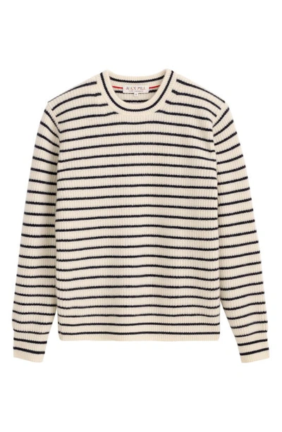 Shop Alex Mill Jordan Stripe Ribbed Crewneck Cashmere Sweater In Ivory/ Navy