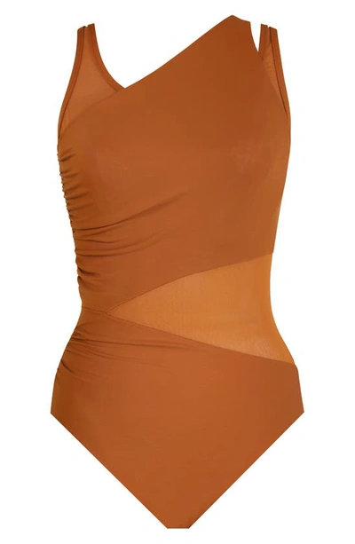 Shop Miraclesuit Illusionist Azura Underwire One-piece Swimsuit In Scotch Brown