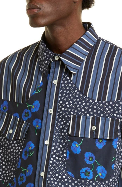 Shop Kenzo Floral Stripe Button-up Shirt In Midnight Blue