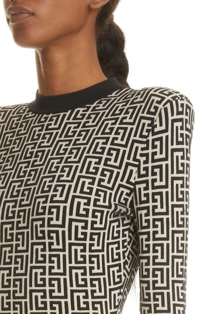 Shop Balmain Monogram Jacquard Wool Blend Minidress In Ivory/black