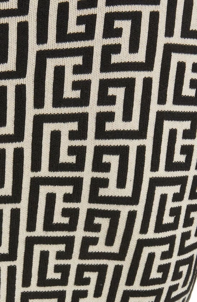 Shop Balmain Monogram Jacquard Wool Blend Minidress In Ivory/black
