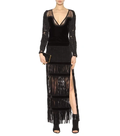 Shop Tom Ford Fringed Velvet Gown In Llack