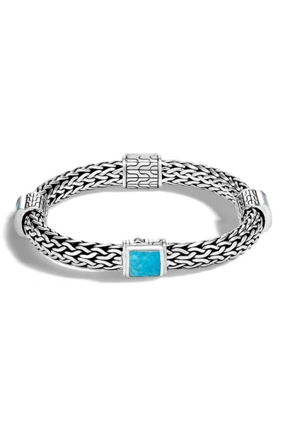 Shop John Hardy Classic Chain 7.5mm Station Bracelet In Silver/ Turquoise