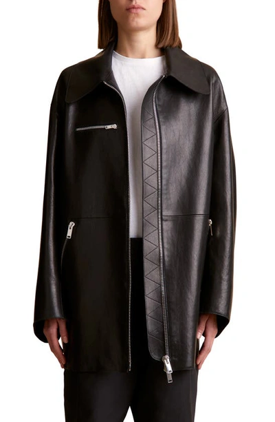 Shop Khaite Gellar Longline Leather Jacket In Black
