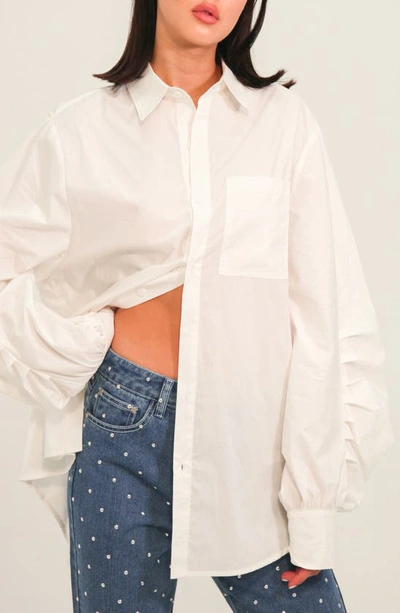 Shop Absence Of Colour Fanny Pleat Sleeve Button-up Shirt In White
