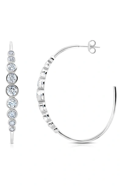 Shop Crislu Cubic Zirconia Bezel Hoop Earrings In Platinum