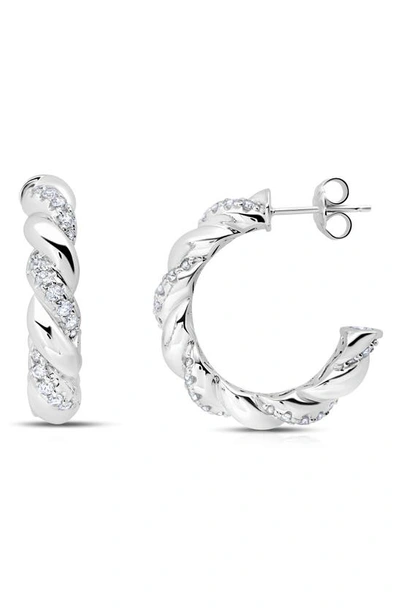 Shop Crislu Twisted Hoop Earrings In Platinum