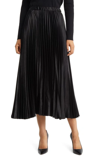 Anne Klein Satin Pleated Maxi Skirt In Black | ModeSens
