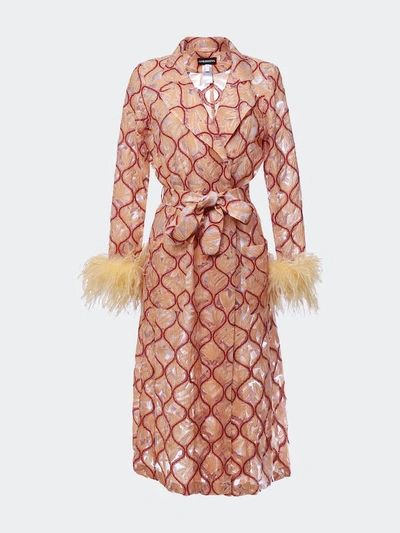 Shop Andreeva Peach Coat № 23 With Detachable Feathers Cuffs In Yellow