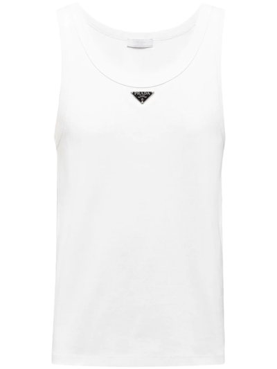 Shop Prada Triangle-logo Cotton Tank Top In White