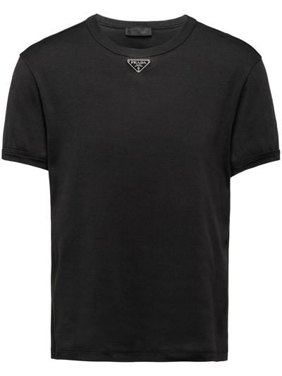 Shop Prada Triangle-logo Cotton T-shirt In Black