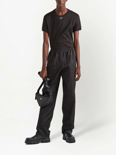 Prada Black Cotton T-shirt With Minimalist Design And Logo Detail In Black