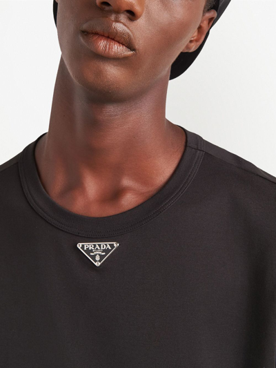 Prada Black Cotton T-shirt With Minimalist Design And Logo Detail In Black
