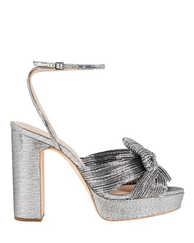 Shop Loeffler Randall Natalia Knotted Plissé Platform Sandals In Silver