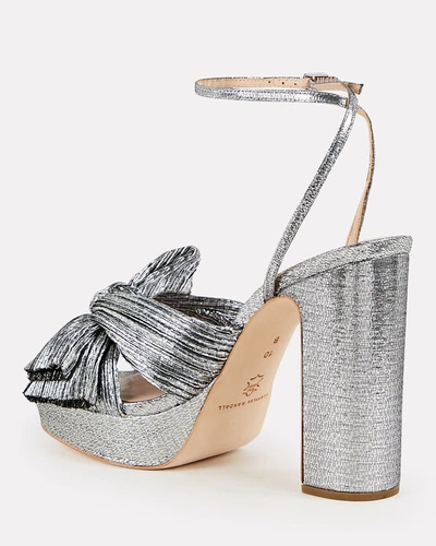 Shop Loeffler Randall Natalia Knotted Plissé Platform Sandals In Silver