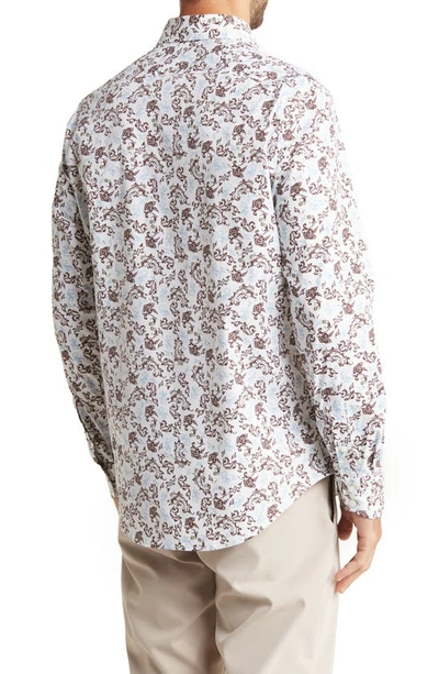 Shop Thomas Dean Paisley Print Cotton Blend Button-up Shirt In White