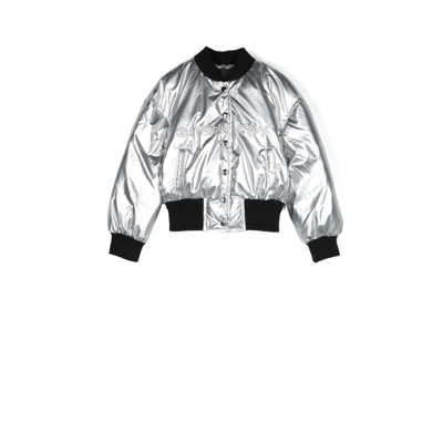 Shop Givenchy Silver Logo Cropped Bomber Jacket