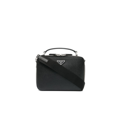 Shop Prada Brique Saffiano Leather Bag In Black
