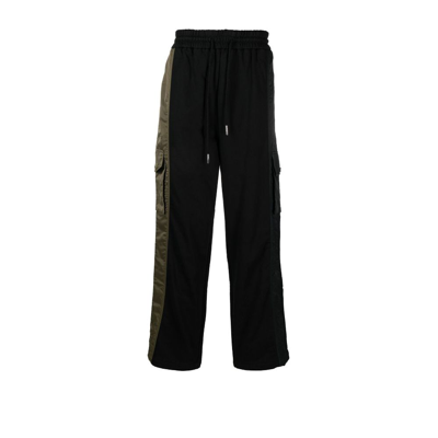 Shop Feng Chen Wang Black Phoenix Panelled Cotton Trousers
