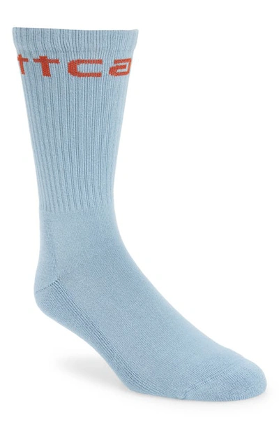 Shop Carhartt Logo Crew Socks In Misty Sky / Brick