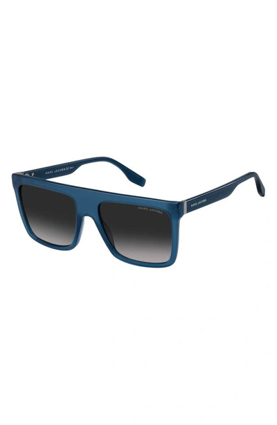 Shop Marc Jacobs 57mm Flat Top Sunglasses In Blue / Grey Shaded