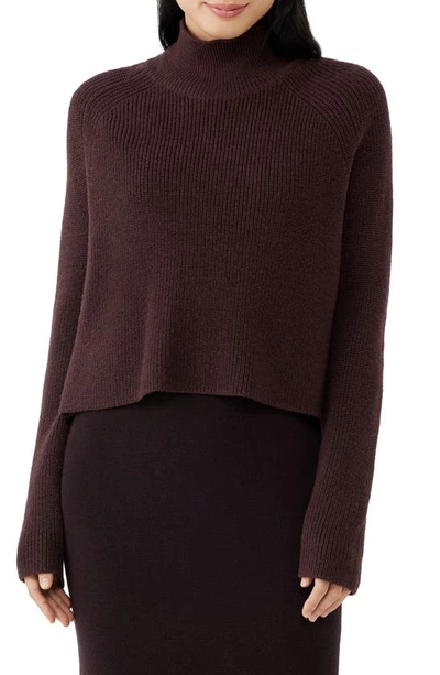 Shop Eileen Fisher Merino Wool Crop Turtleneck Sweater In Cassis