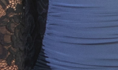 Shop Kiyonna Valentina Mixed Media Long Sleeve Body-con Midi Dress In Slate Blue