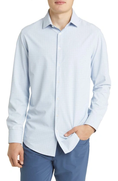 Shop Mizzen + Main Leeward Trim Fit Check Print Performance Stretch Button-up Shirt In Light Blue Mini Plaid