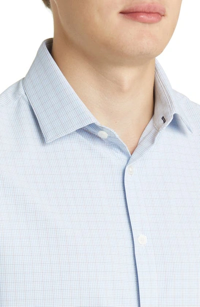 Shop Mizzen + Main Leeward Trim Fit Check Print Performance Stretch Button-up Shirt In Light Blue Mini Plaid