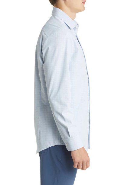 Shop Mizzen + Main Leeward Trim Fit Check Print Performance Stretch Button-up Shirt In Light Blue Mini Plaid