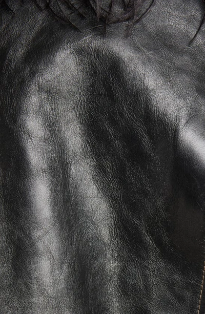 Shop Saint Laurent Leather Moto Jacket With Feather Trim In Noir/ Noir