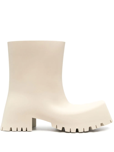 Shop Balenciaga Trooper Block-heel Rubber Boots In Neutrals