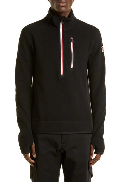 Shop Moncler Fleece Quarter Zip Sweater In Black