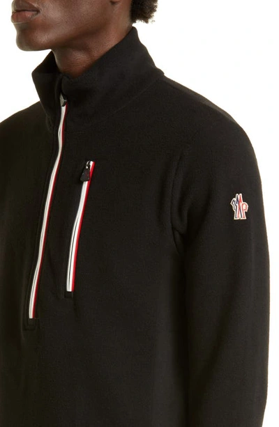 Shop Moncler Fleece Quarter Zip Sweater In Black