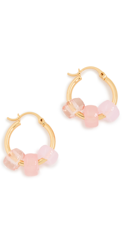 Shop Loeffler Randall Multi Bead Stone Hoop In Gold/pink Multi