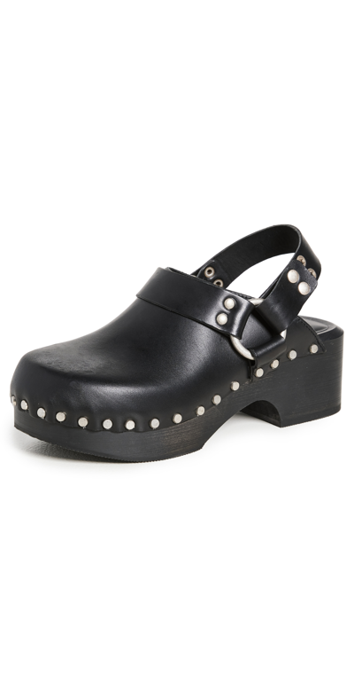 Shop Re/done 70s Studded Slingback Clogs In Worn Black Leather