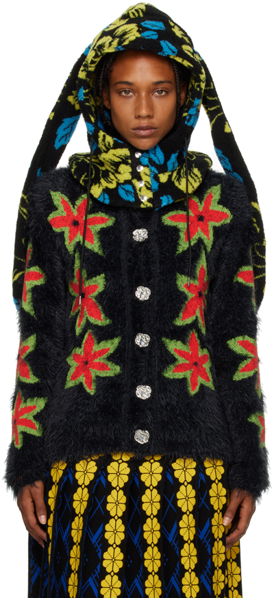 Chopova Lowena Fuzzy Floral Button-down Cardigan In Black | ModeSens