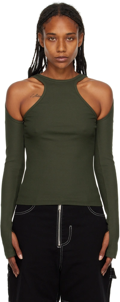 Dion Lee Green Shift Loop Long Sleeve T-shirt In Shadow Green