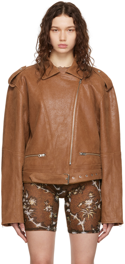 Shop Knwls Brown Juku Leather Jacket