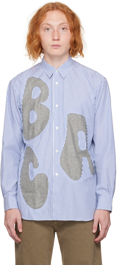 Shop Comme Des Garçons Shirt Blue Patch Shirt In Stripe/m.grey