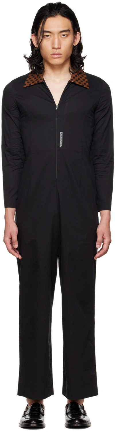 Connor Mcknight Black Chess Collar Embroidered Jumpsuit In Black